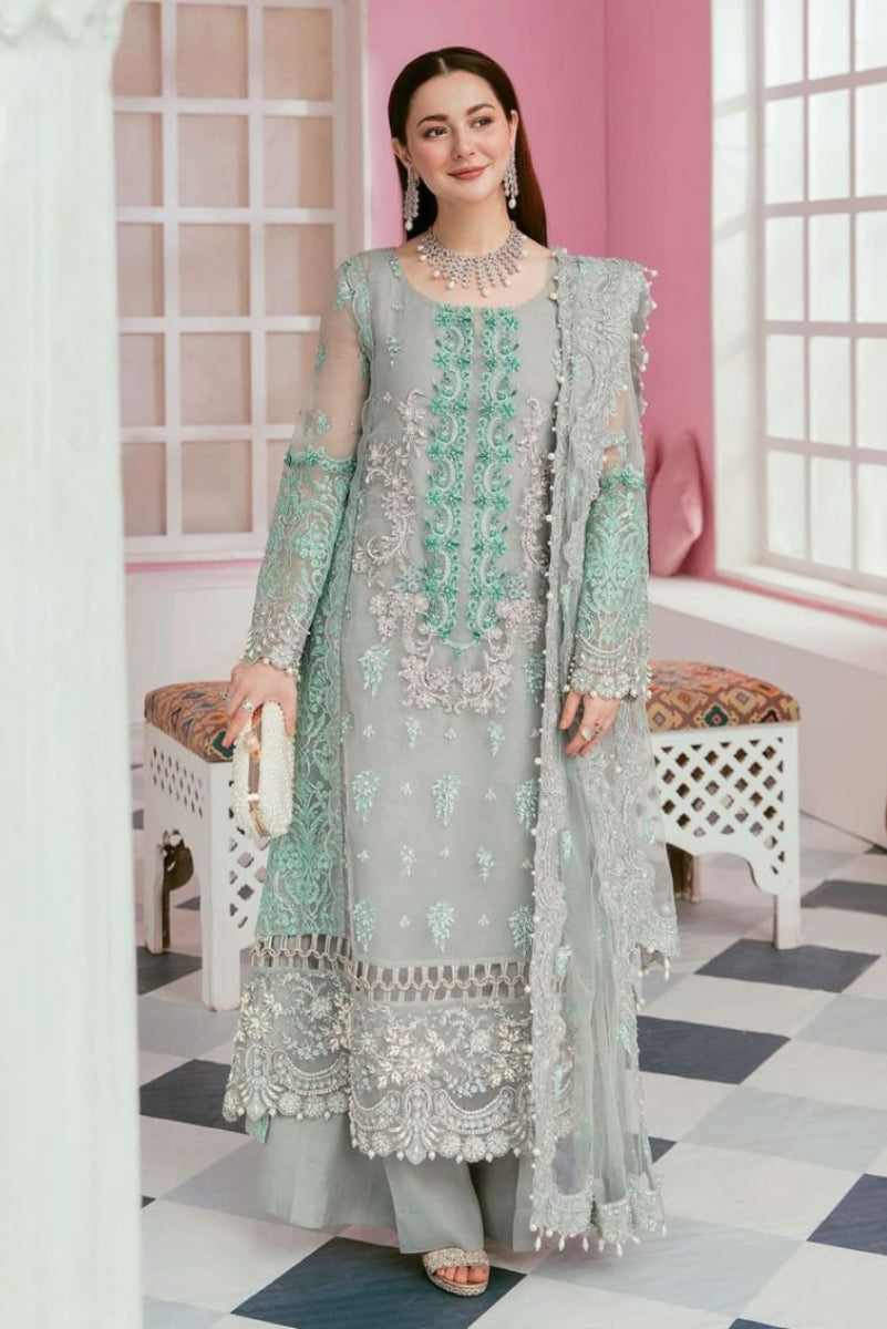 Sage Green Embroidered Organza Suit with Handwork |Ready to Wear