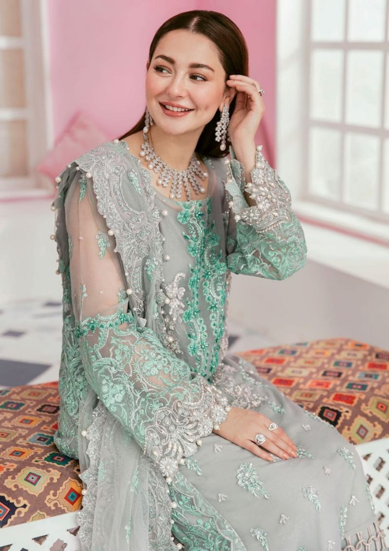 Sage Green Embroidered Organza Suit with Handwork |Ready to Wear