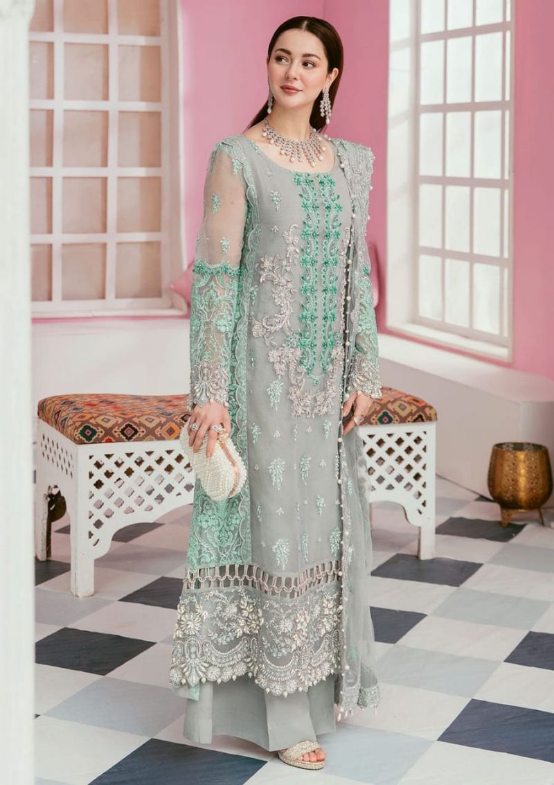 Sage Green Embroidered Organza Suit with Handwork |Ready to Wear