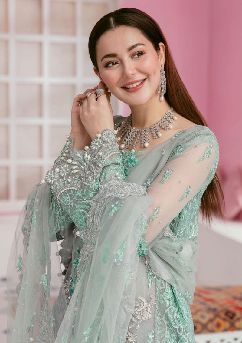 Sage Green Embroidered Organza Suit with Handwork |Ready to Wear