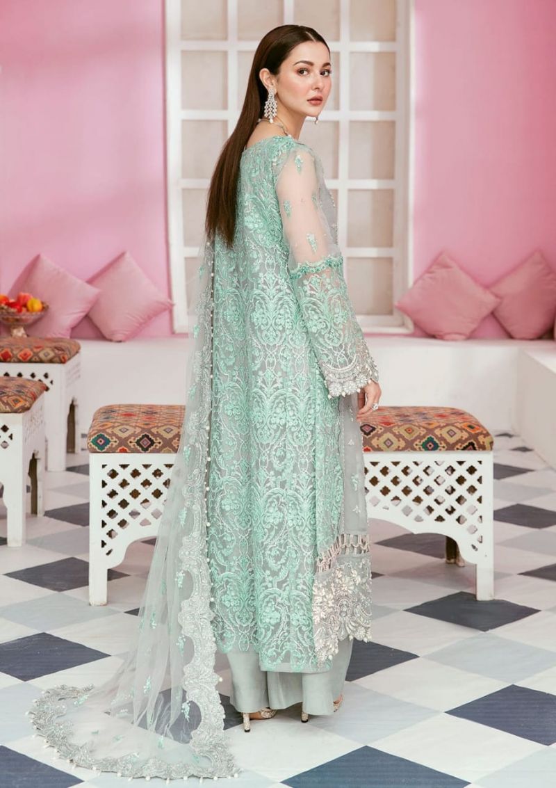 Sage Green Embroidered Organza Suit with Handwork |Ready to Wear