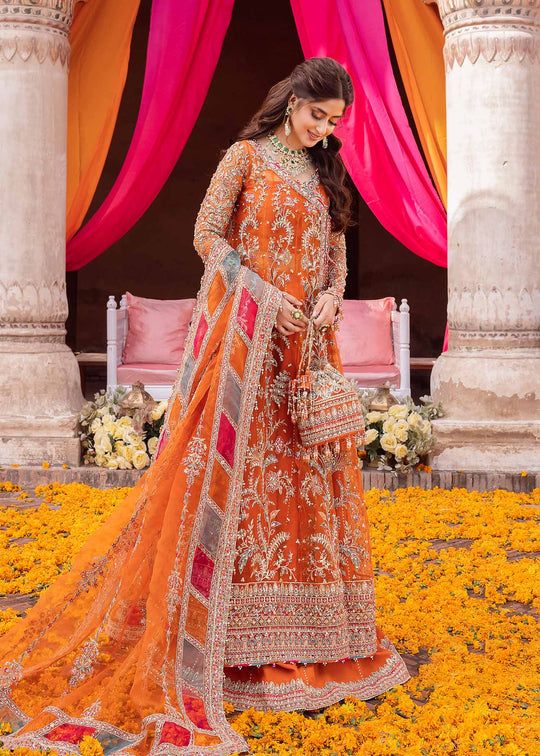 Festive Orange Sequence Work Net Frock with Silk Trouser | RTW