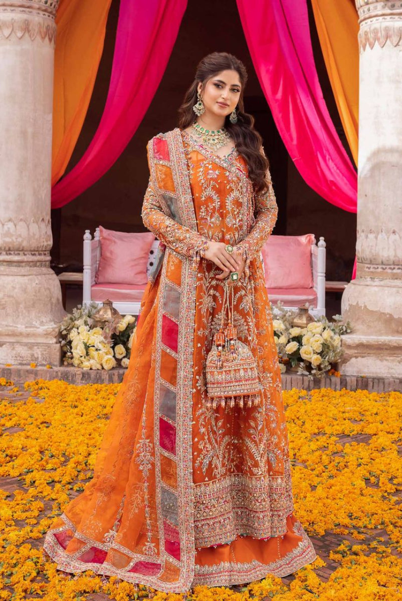 Festive Orange Sequence Work Net Frock with Silk Trouser | RTW