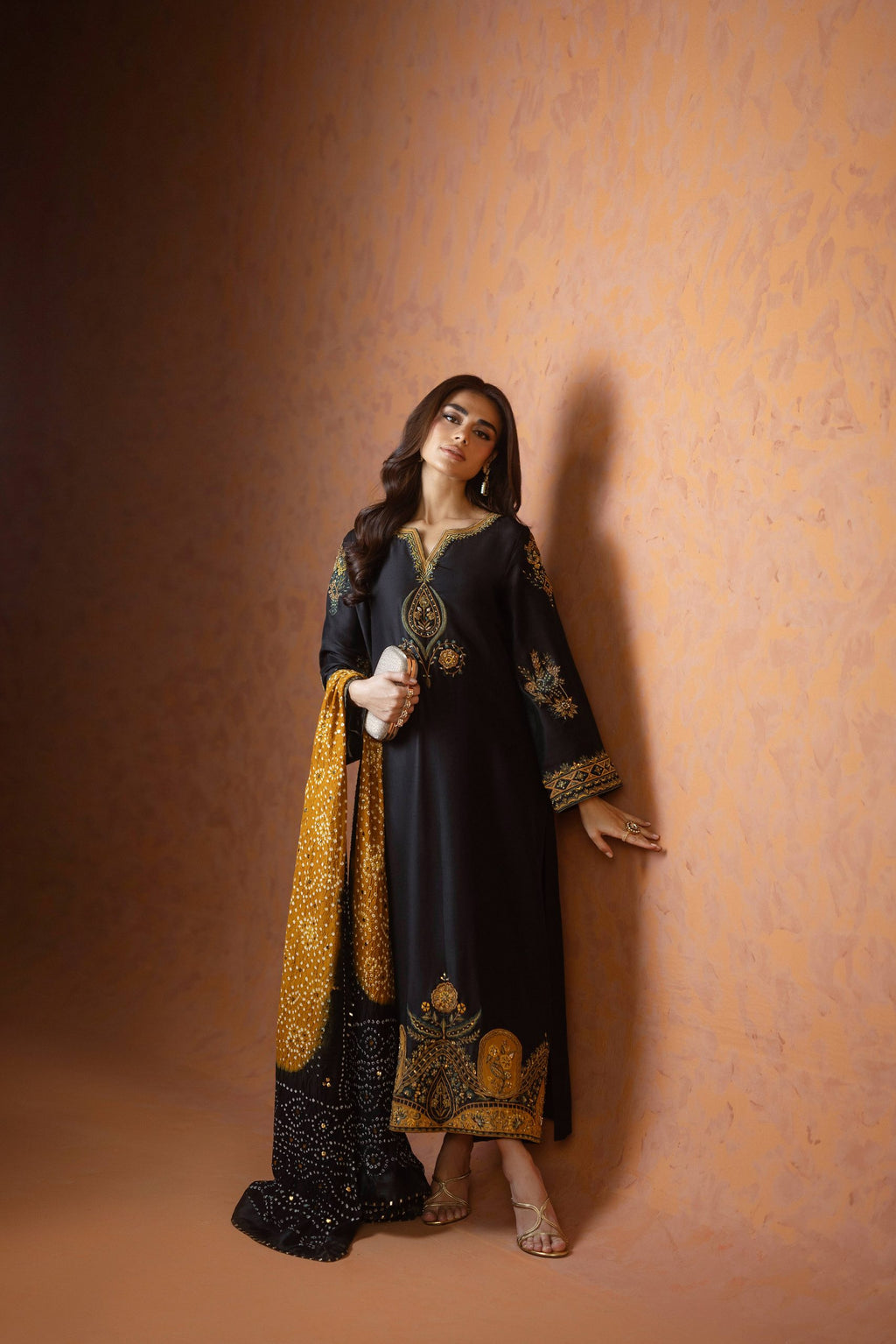 Heavy Embroidered Lava Silk 3-Piece Suit | Adda Work with Digital Churi Printed Dupatta &amp; Hanging Latkans