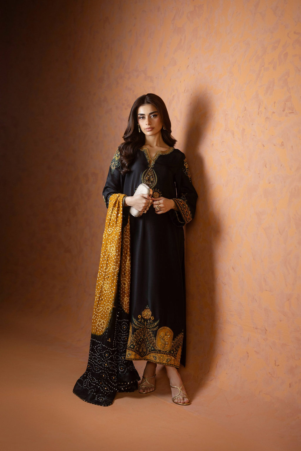 Heavy Embroidered Lava Silk 3-Piece Suit | Adda Work with Digital Churi Printed Dupatta &amp; Hanging Latkans