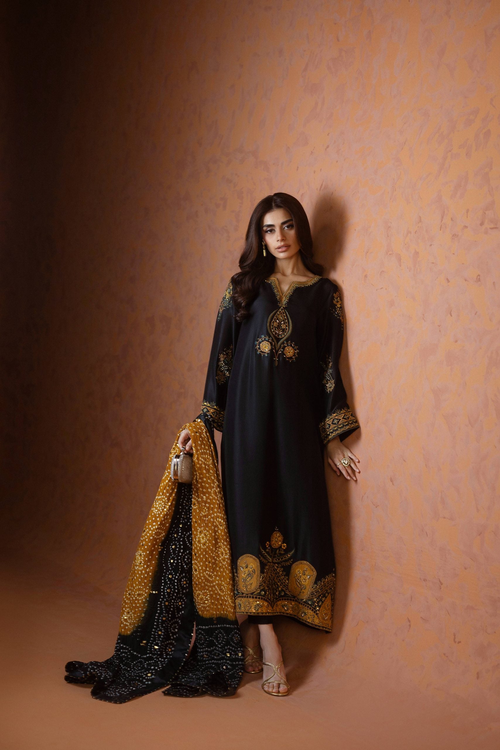 Heavy Embroidered Lava Silk 3-Piece Suit | Adda Work with Digital Churi Printed Dupatta &amp; Hanging Latkans
