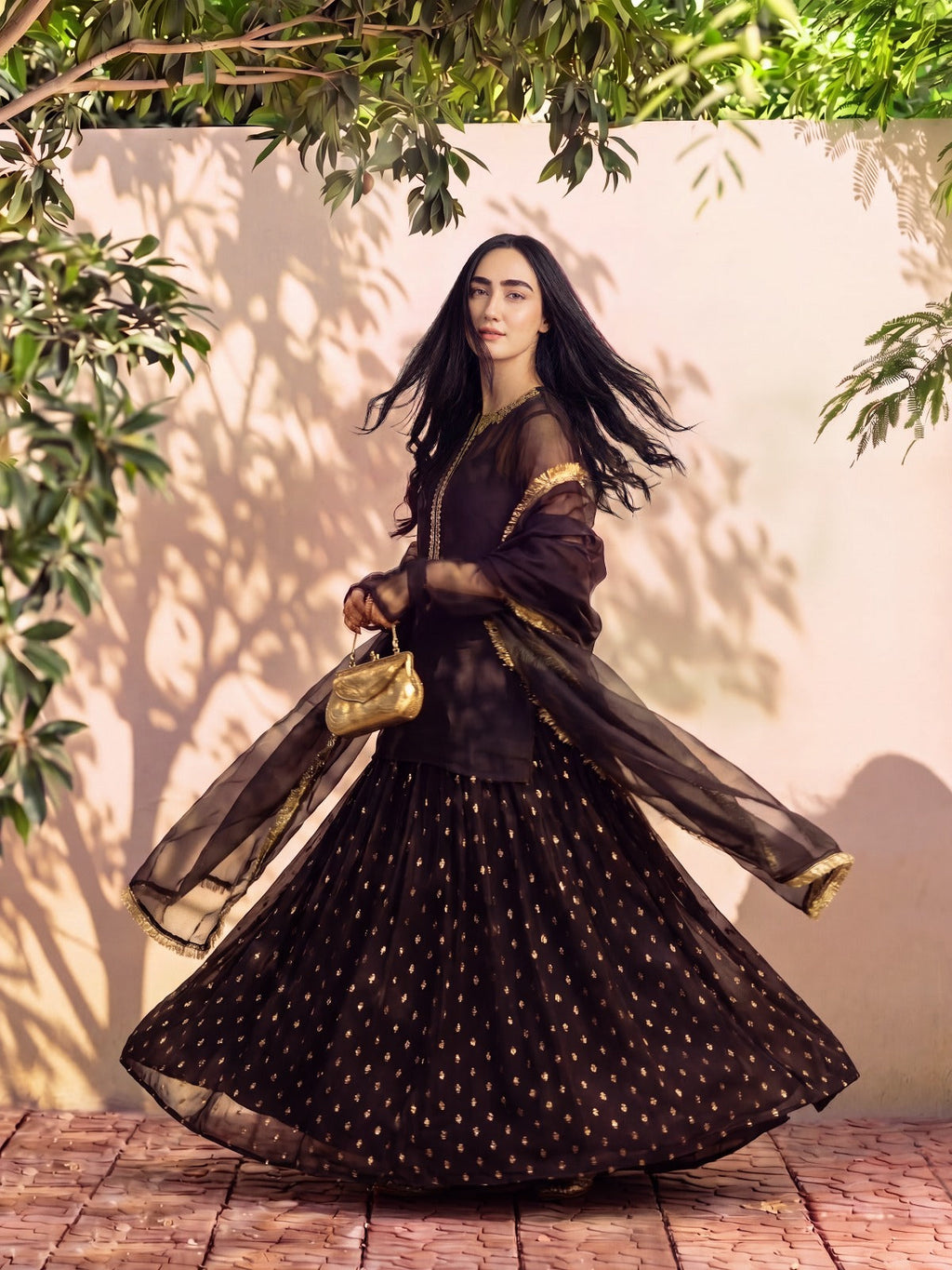 LEENA - BLACK SHARARA SET