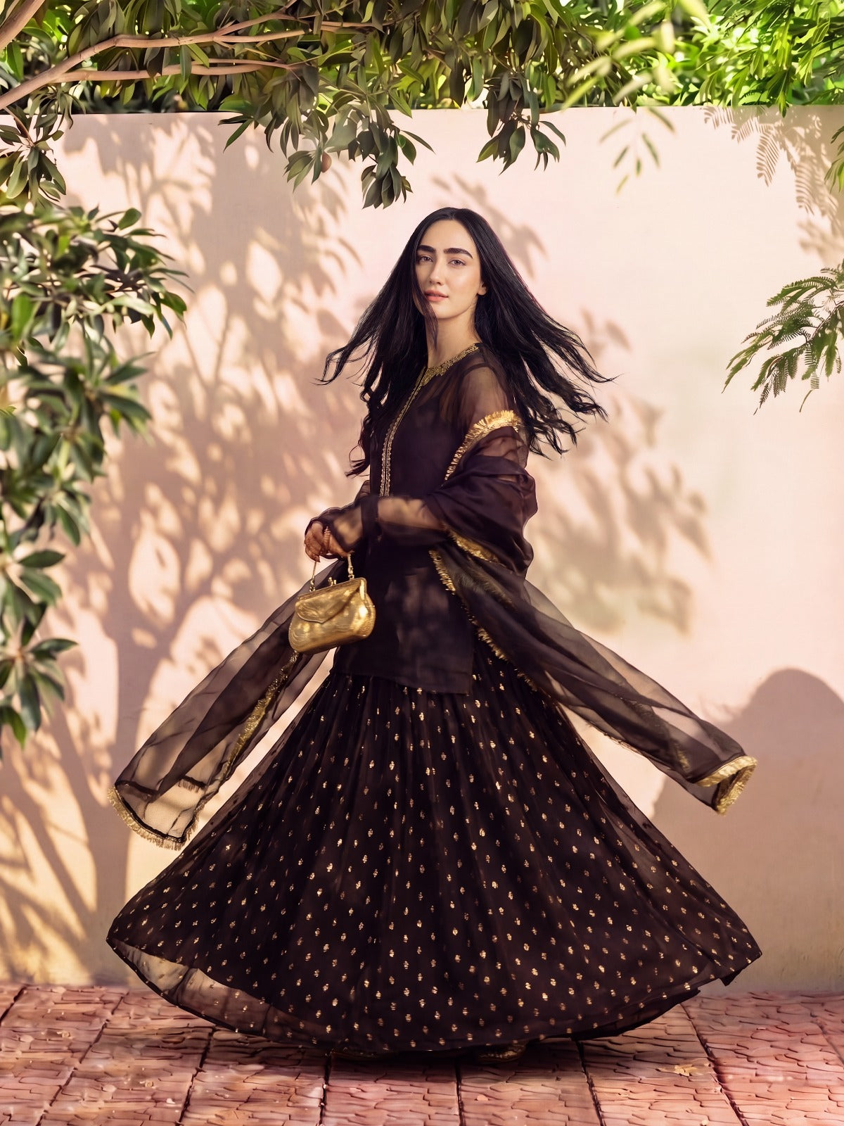 LEENA - BLACK SHARARA SET