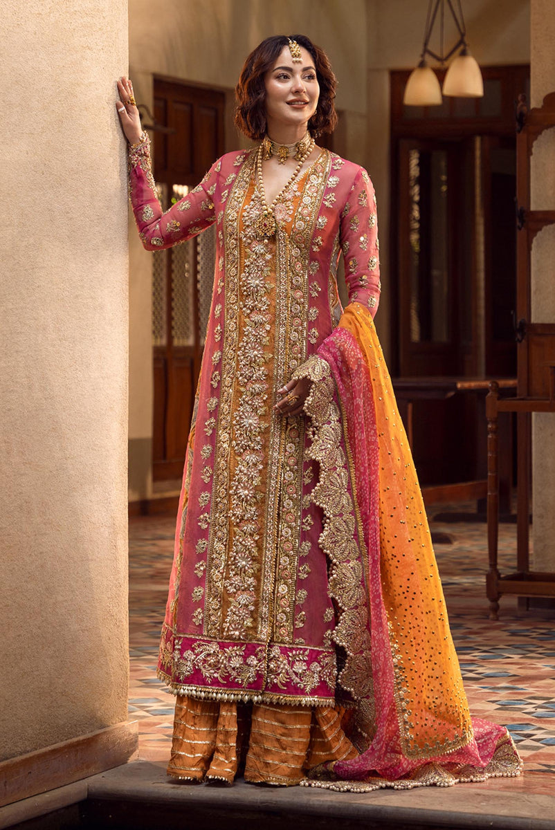 Pink & Gold Embroidered Chiffon Suit | Ready-to-Wear Formal Set