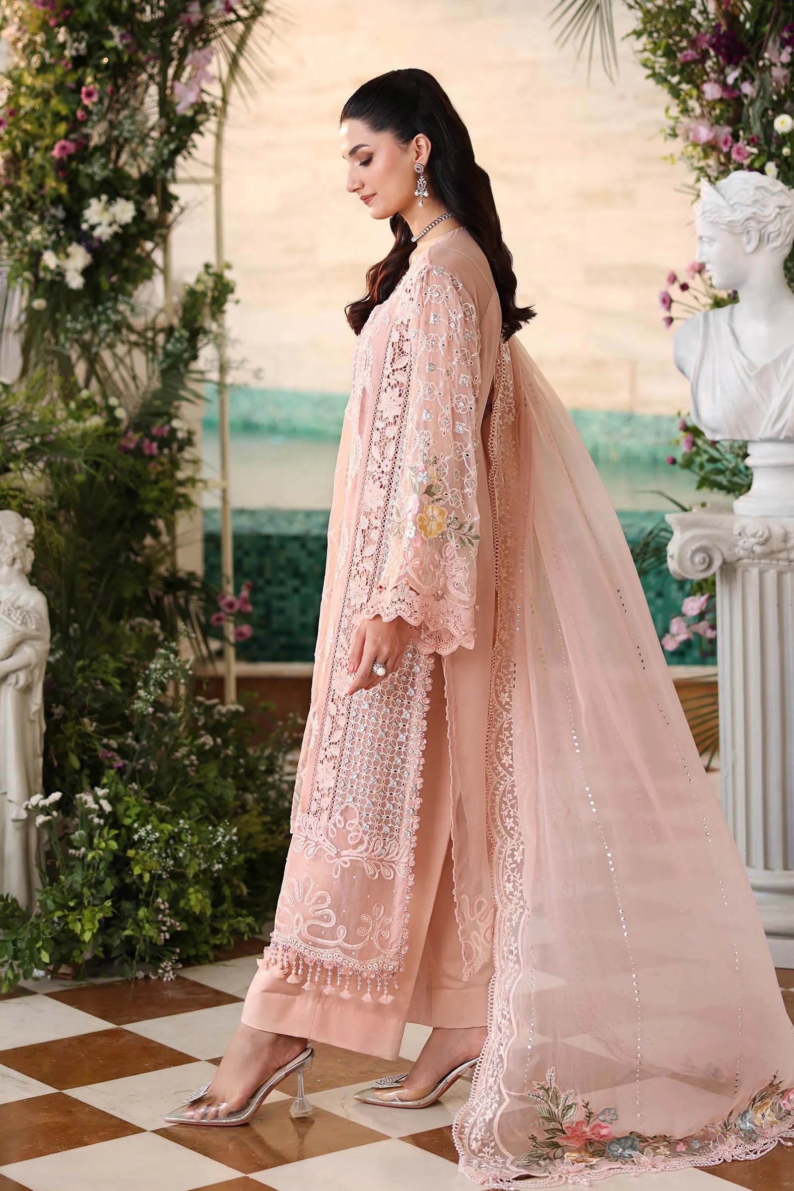 Soft Peach - Embroidered Chiffon Suit | Ready TO Wear