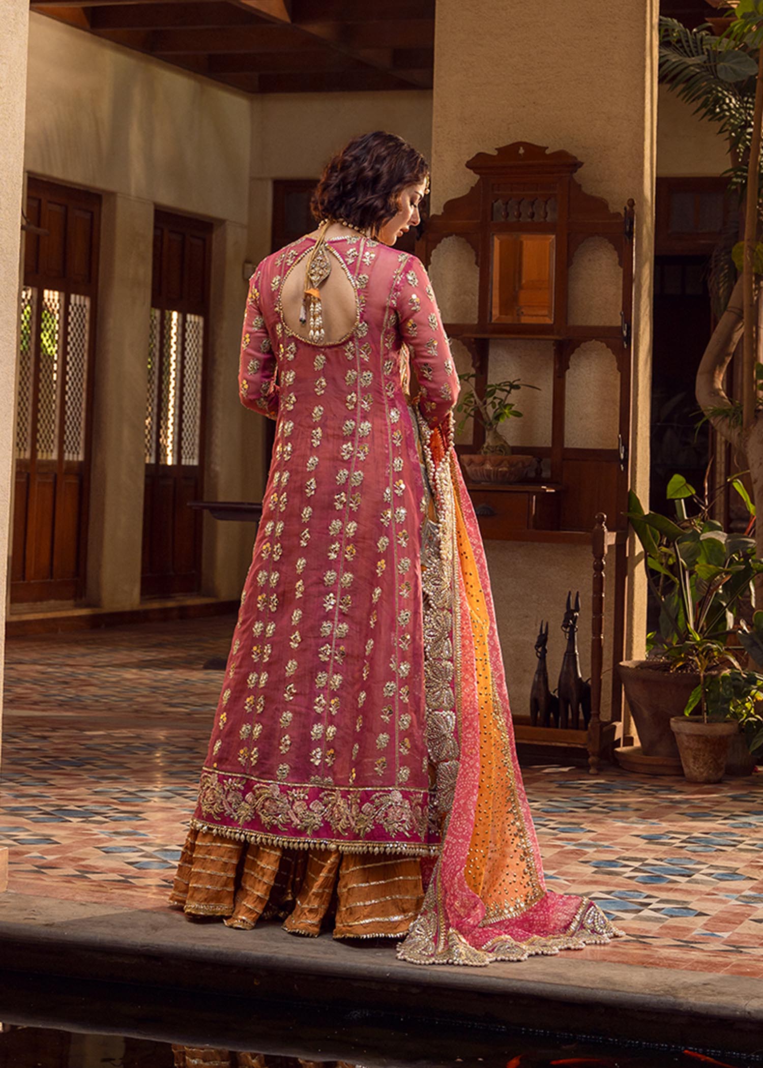 Pink & Gold Embroidered Chiffon Suit | Ready-to-Wear Formal Set