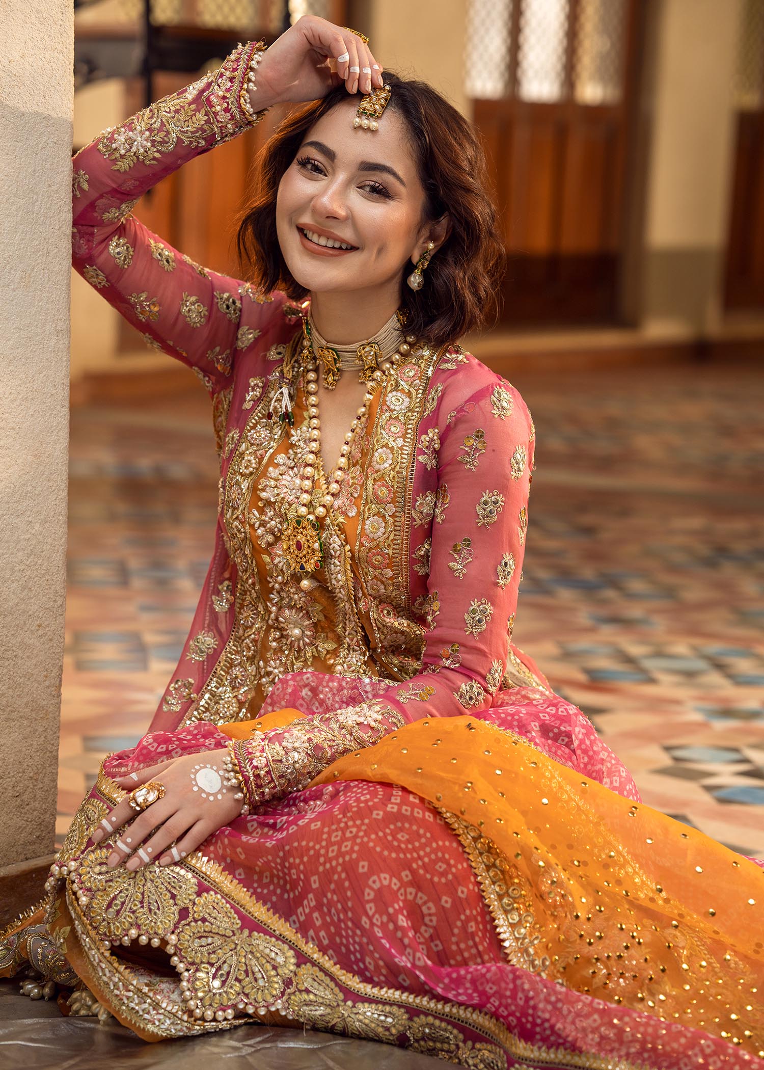 Pink & Gold Embroidered Chiffon Suit | Ready-to-Wear Formal Set