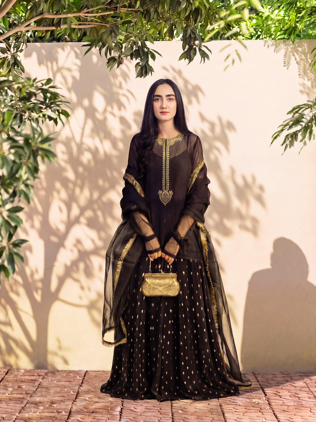 LEENA - BLACK SHARARA SET