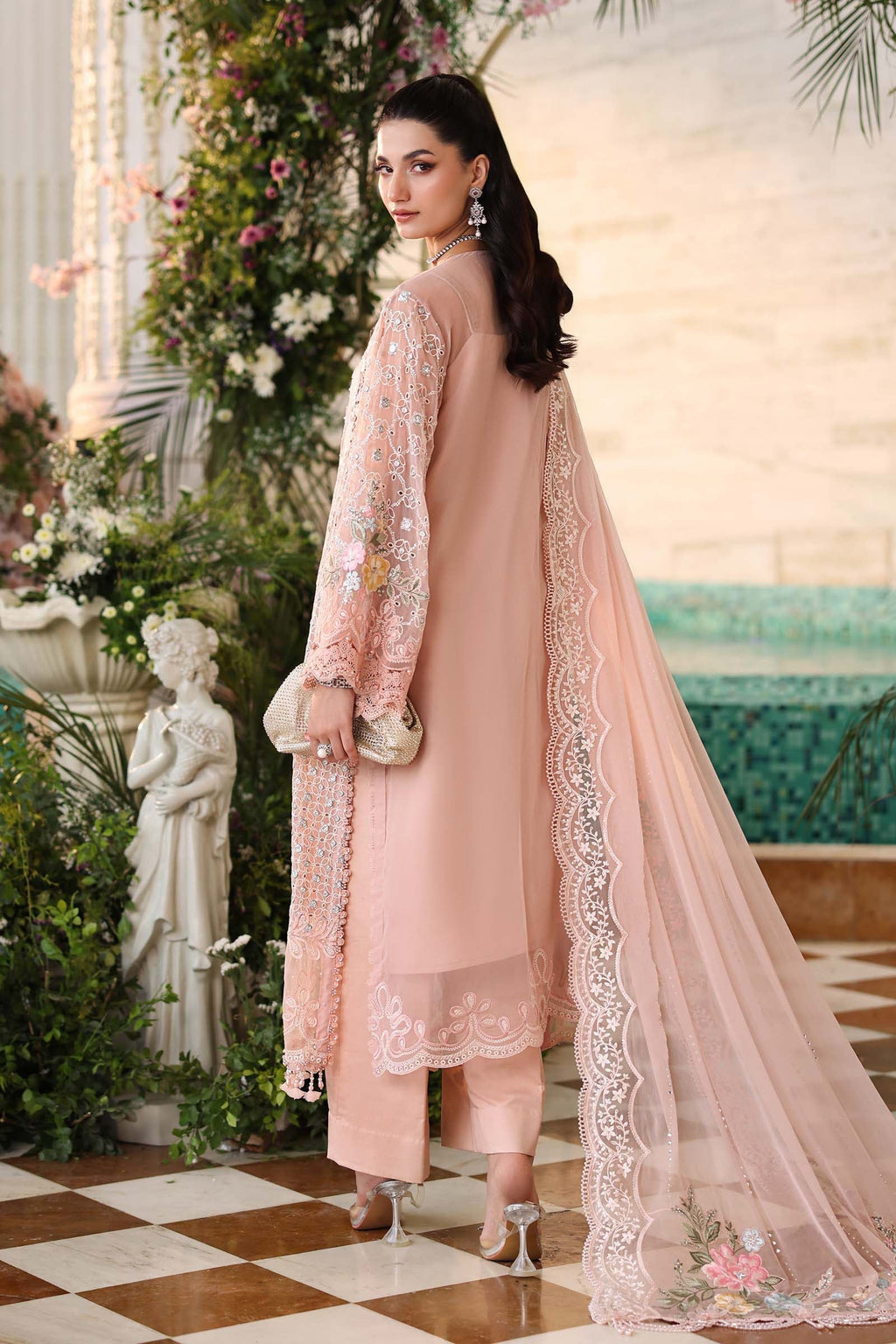 Soft Peach - Embroidered Chiffon Suit | Ready TO Wear