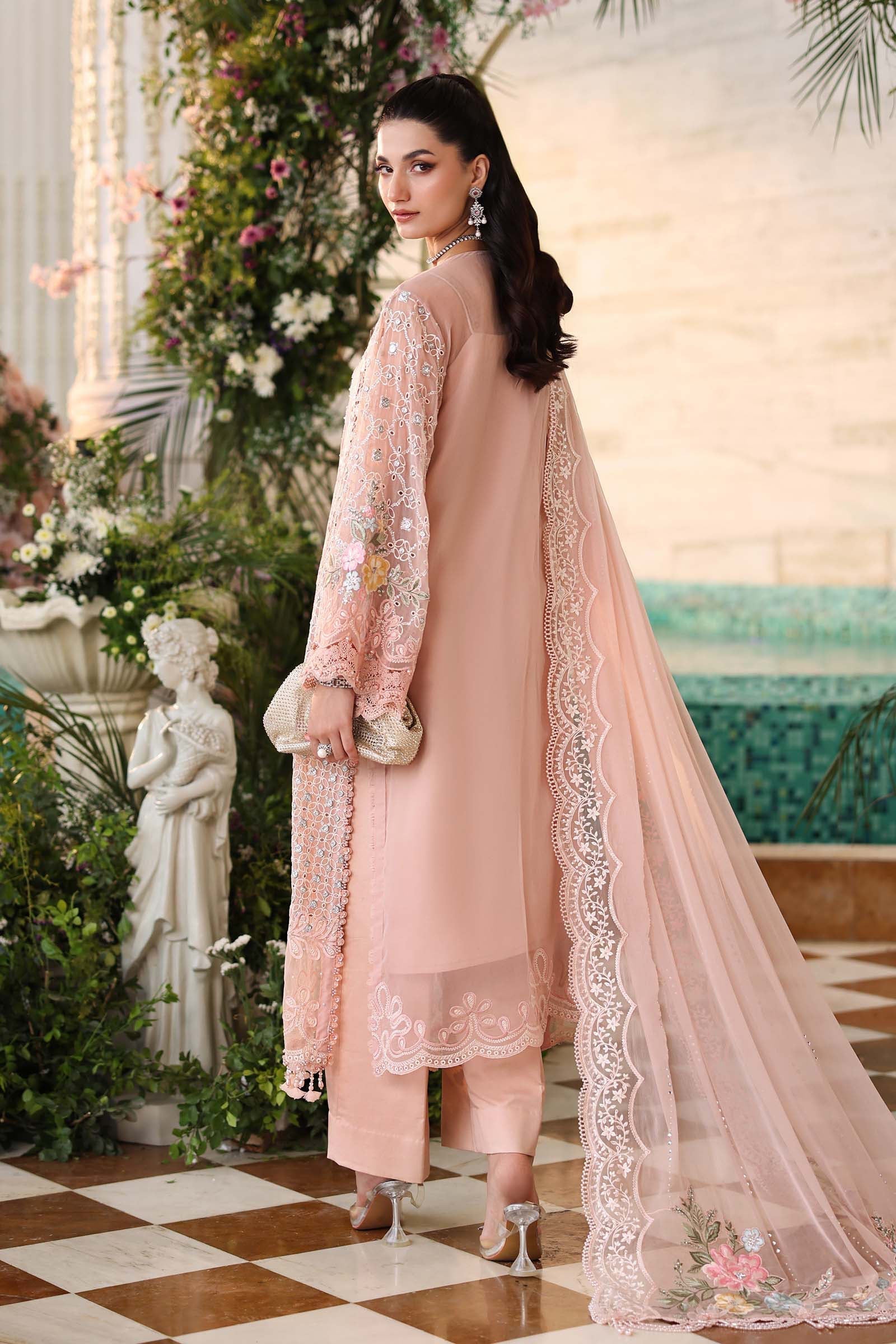 Soft Peach - Embroidered Chiffon Suit | Ready TO Wear