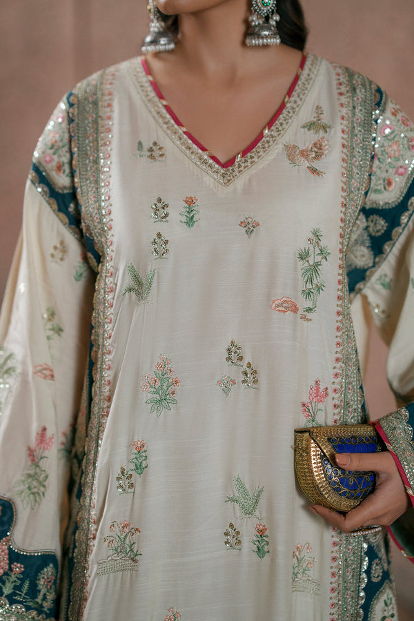Botanical Embroidered Silk Kaftan | Ready To Wear