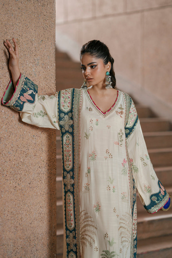 Botanical Embroidered Silk Kaftan | Ready To Wear