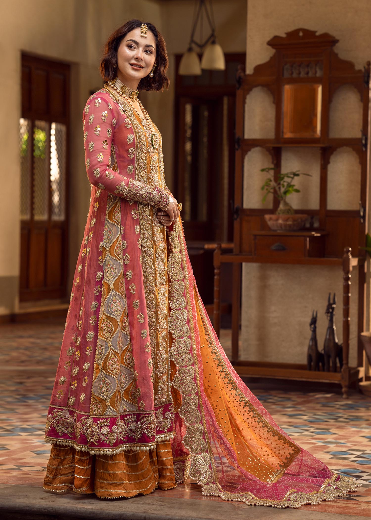 Pink & Gold Embroidered Chiffon Suit | Ready-to-Wear Formal Set