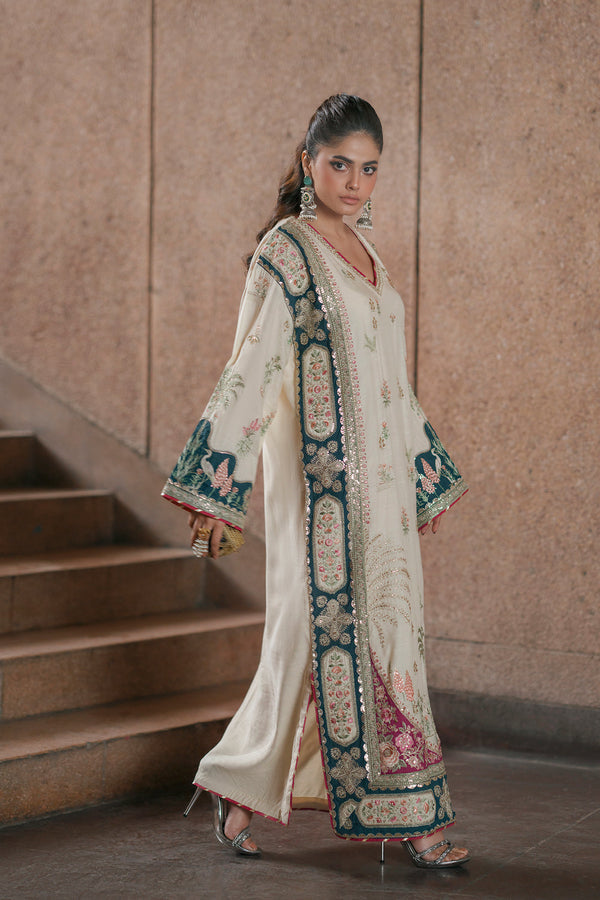 Botanical Embroidered Silk Kaftan | Ready To Wear