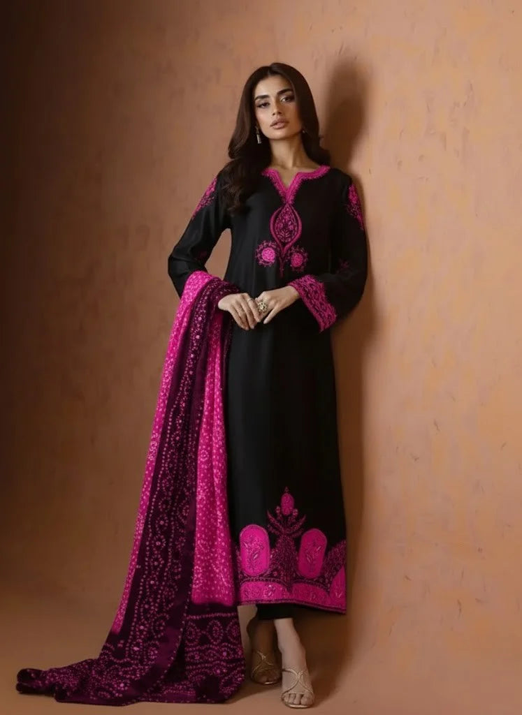 Heavy Embroidered Lava Silk 3-Piece Suit | Adda Work with Digital Churi Printed Dupatta &amp; Hanging Latkans
