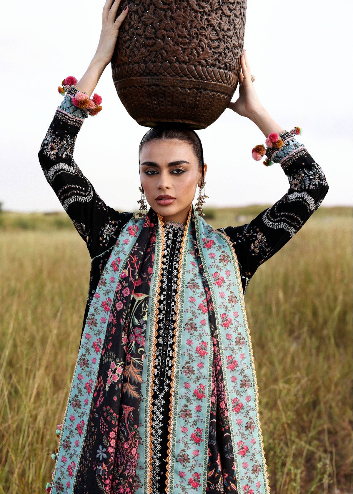Black Chikankari Lawn Suit with Printed Dupatta | Ready-to-Wear