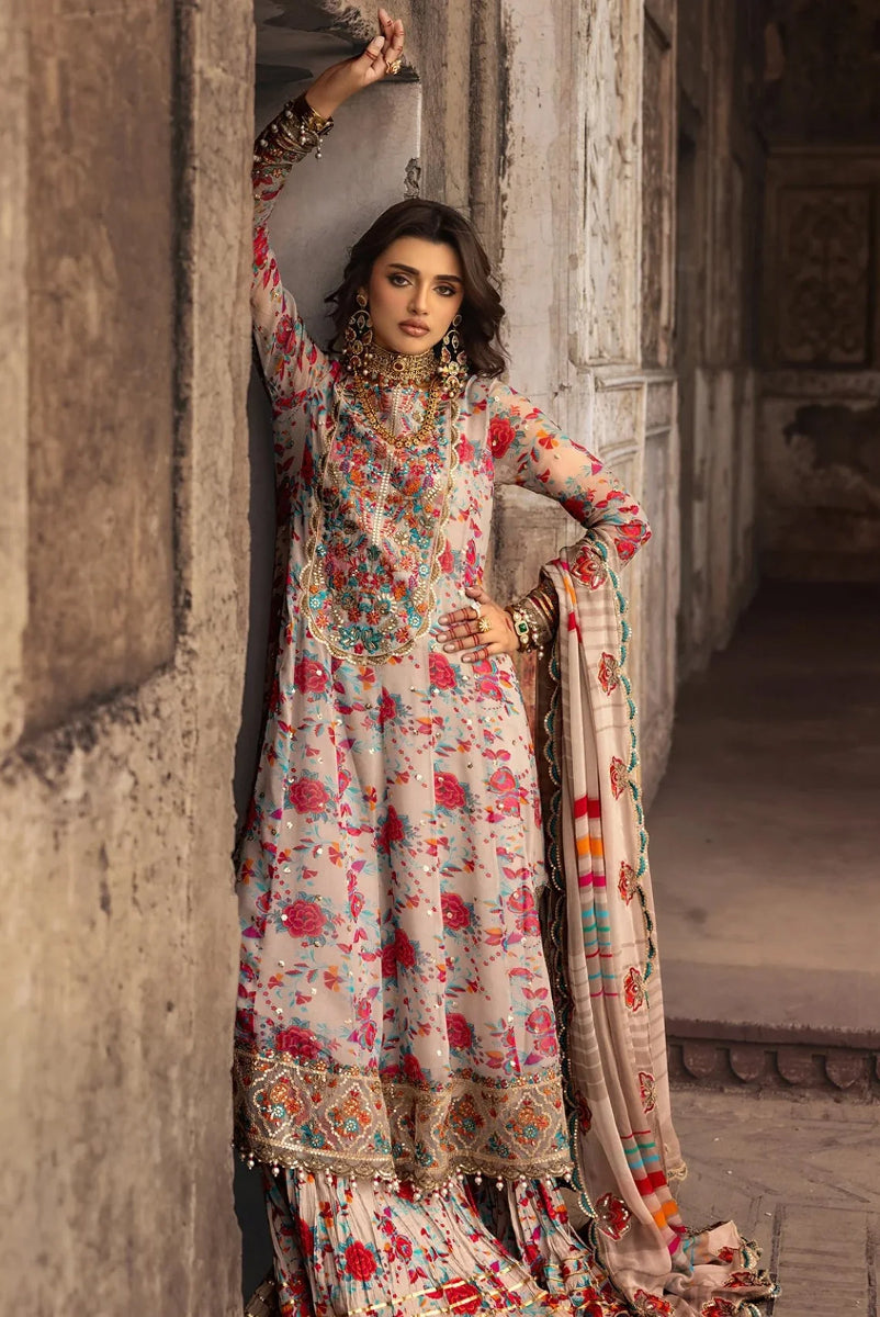 Luxury Embroidered Chiffon Suit | Floral Multicolor Sequence Work with Swiss Lawn Inner & Trouser
